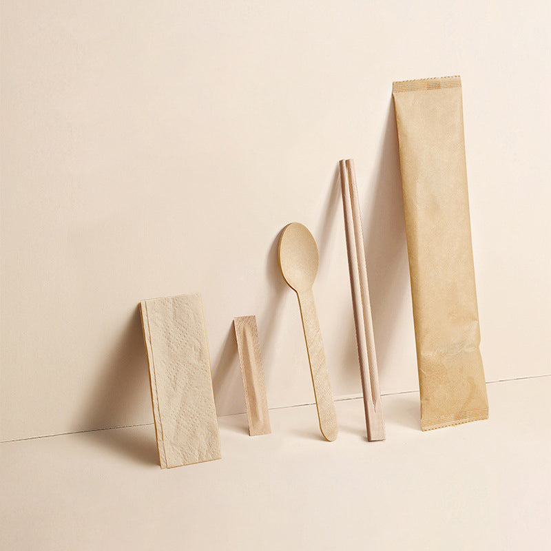 Disposable Kraft Paper Flatware Bags Bamboo Cutlery  Utensil Bags HL40UB01